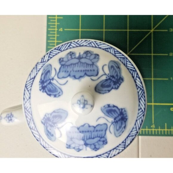 Tea cup mug China Porcelain Blue White Coffee Lidded 8oz Butterfly Floral - Picture 9 of 10